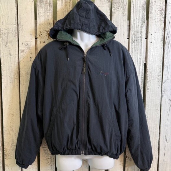 VTG Greg Norman Jacket Men Small Full Zip Hood Fleece Lined Golf Shark Logo Blue - Picture 5 of 15